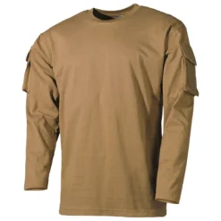 MFH US Long Sleeved T-Shirt With Sleeve Pockets Coyote
